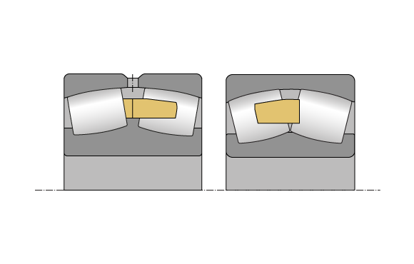 調心滾子軸承設計A（左），調心滾子軸承設計EA（右）